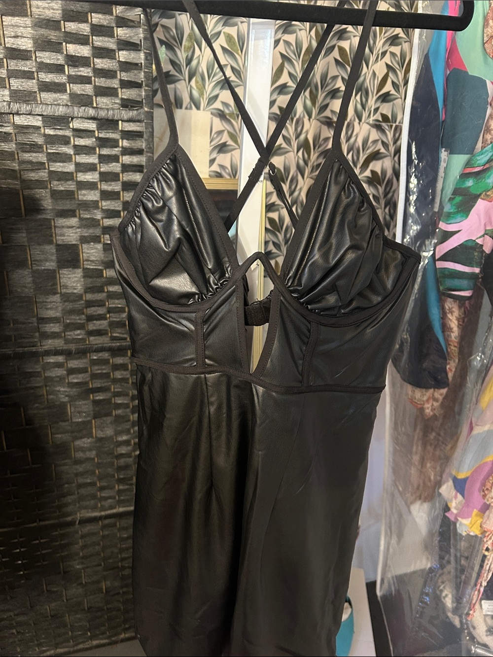 Black Faux Leather Chemise Slip - Women Intimates